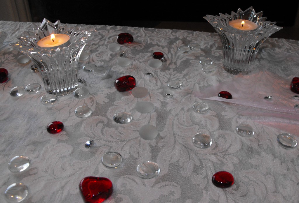 Candles and glass hearts