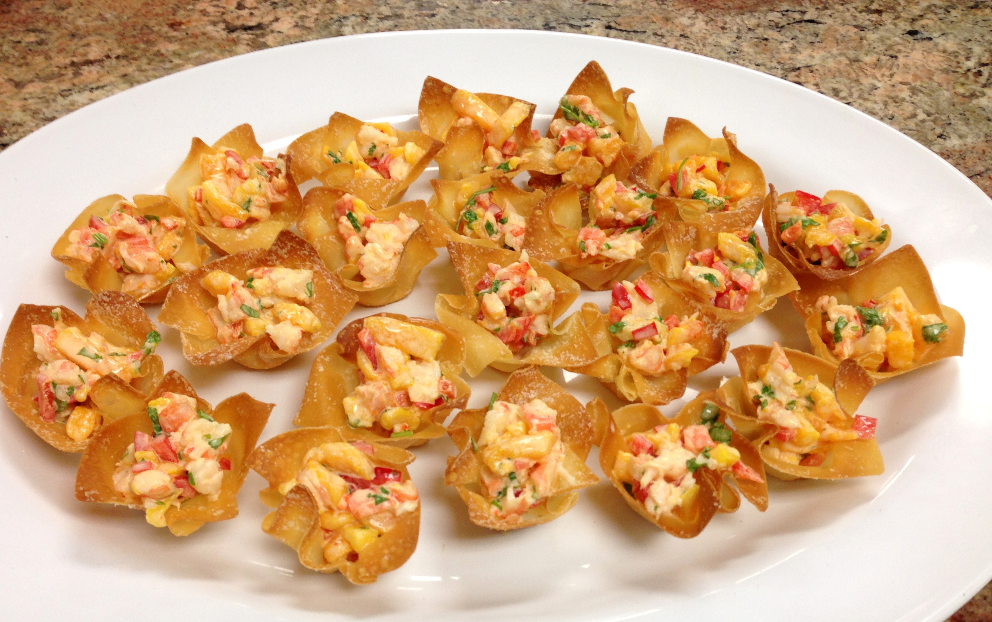 Platter filled with Mango Wonton Cups