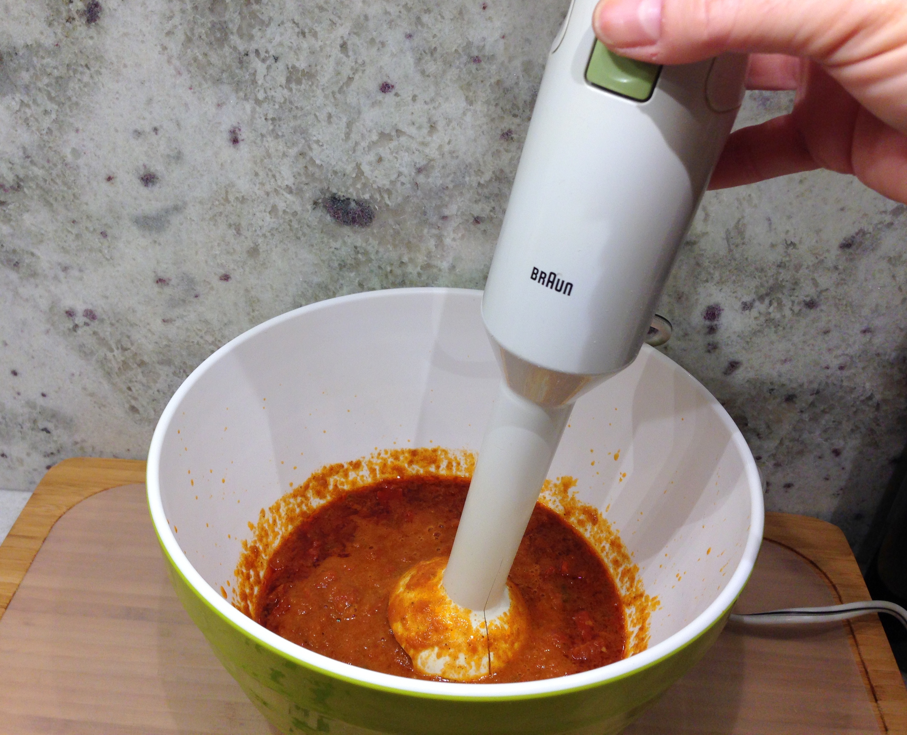 Blend sauce with immersion blender