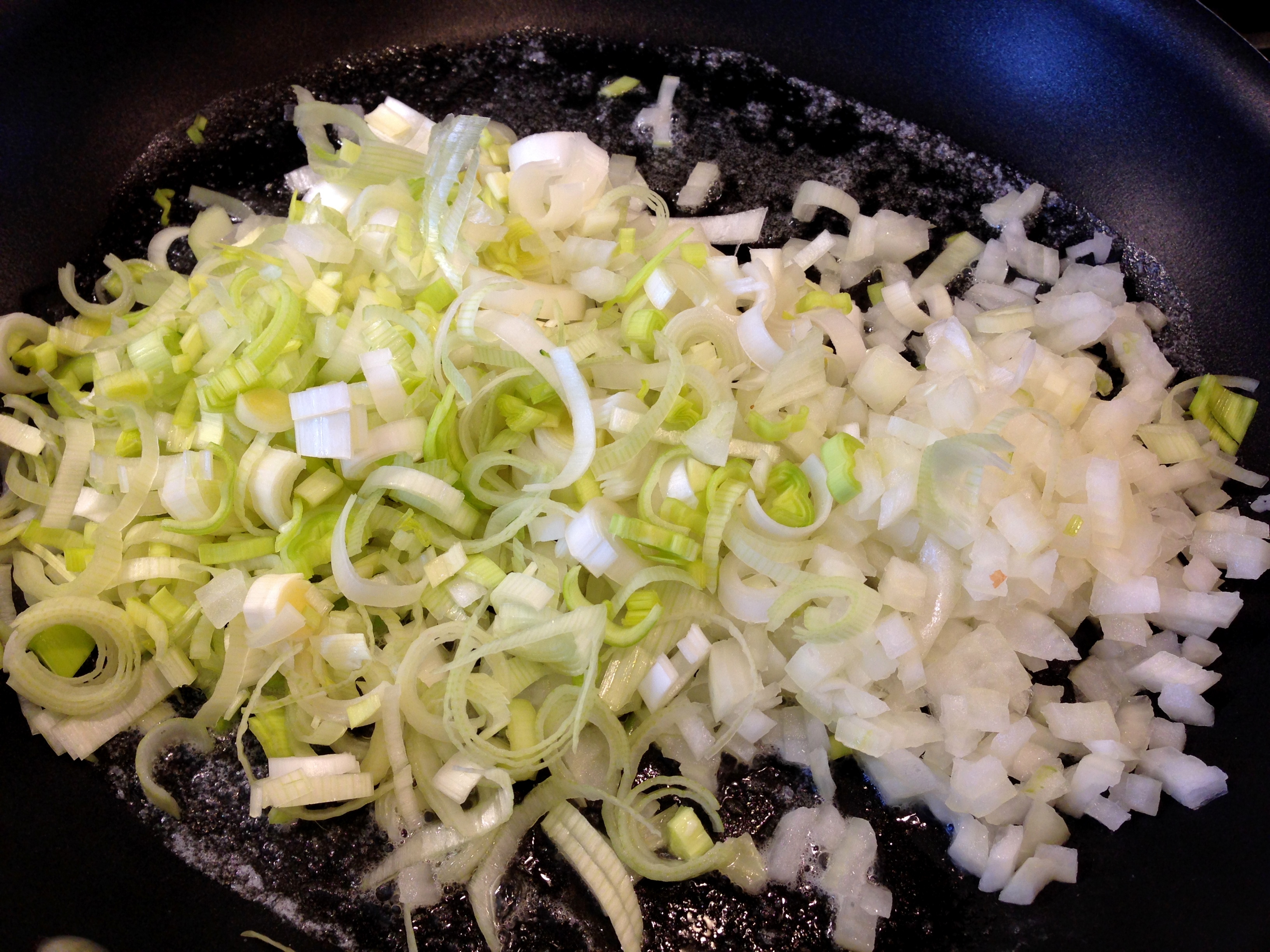 Saute onions and leeks