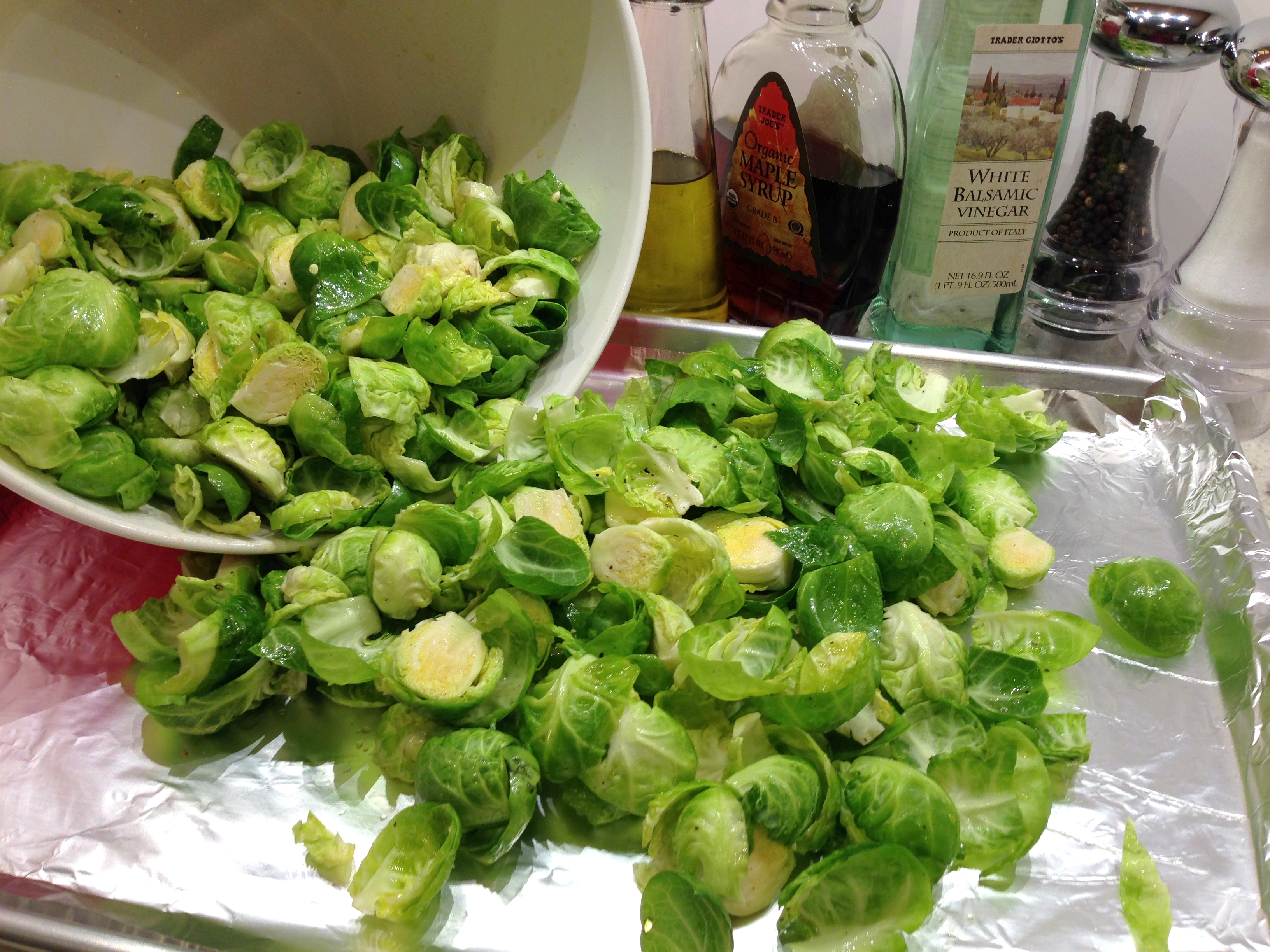 Brussels sprouts on foil sheet