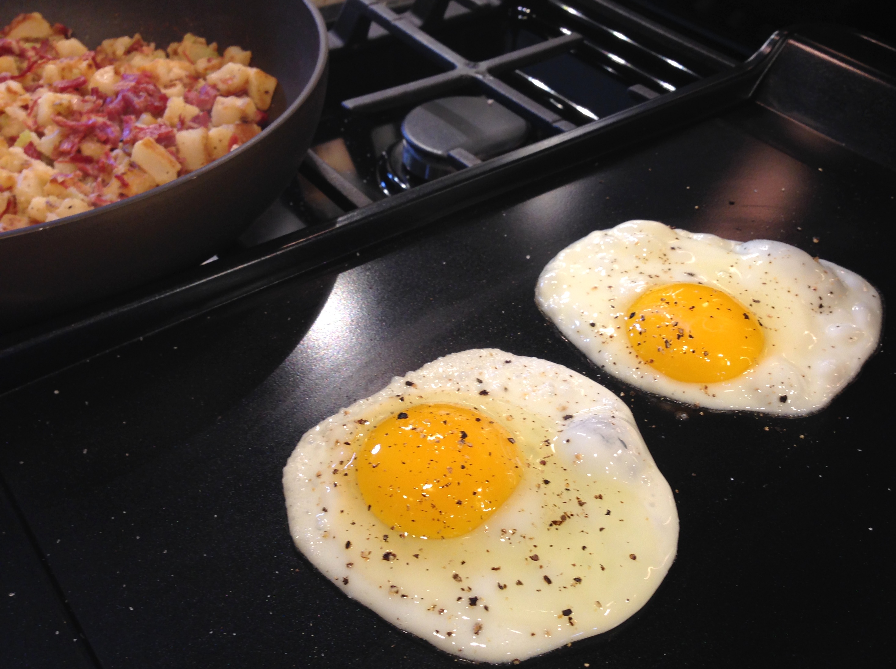 Griddle cook the eggs