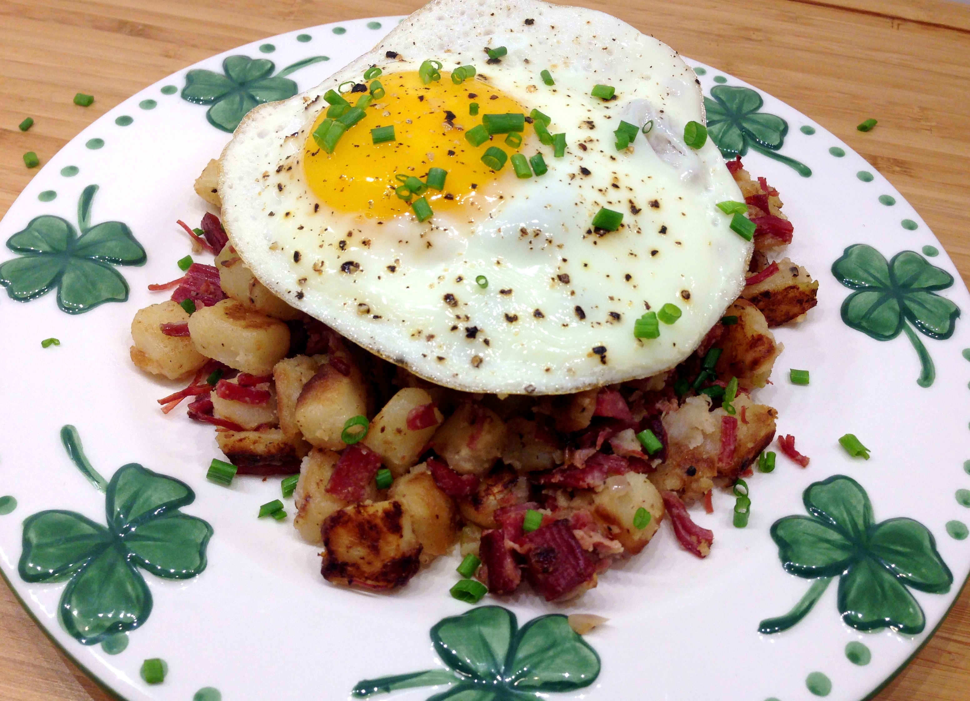 Plate the Corned Beef Hash and Eggs