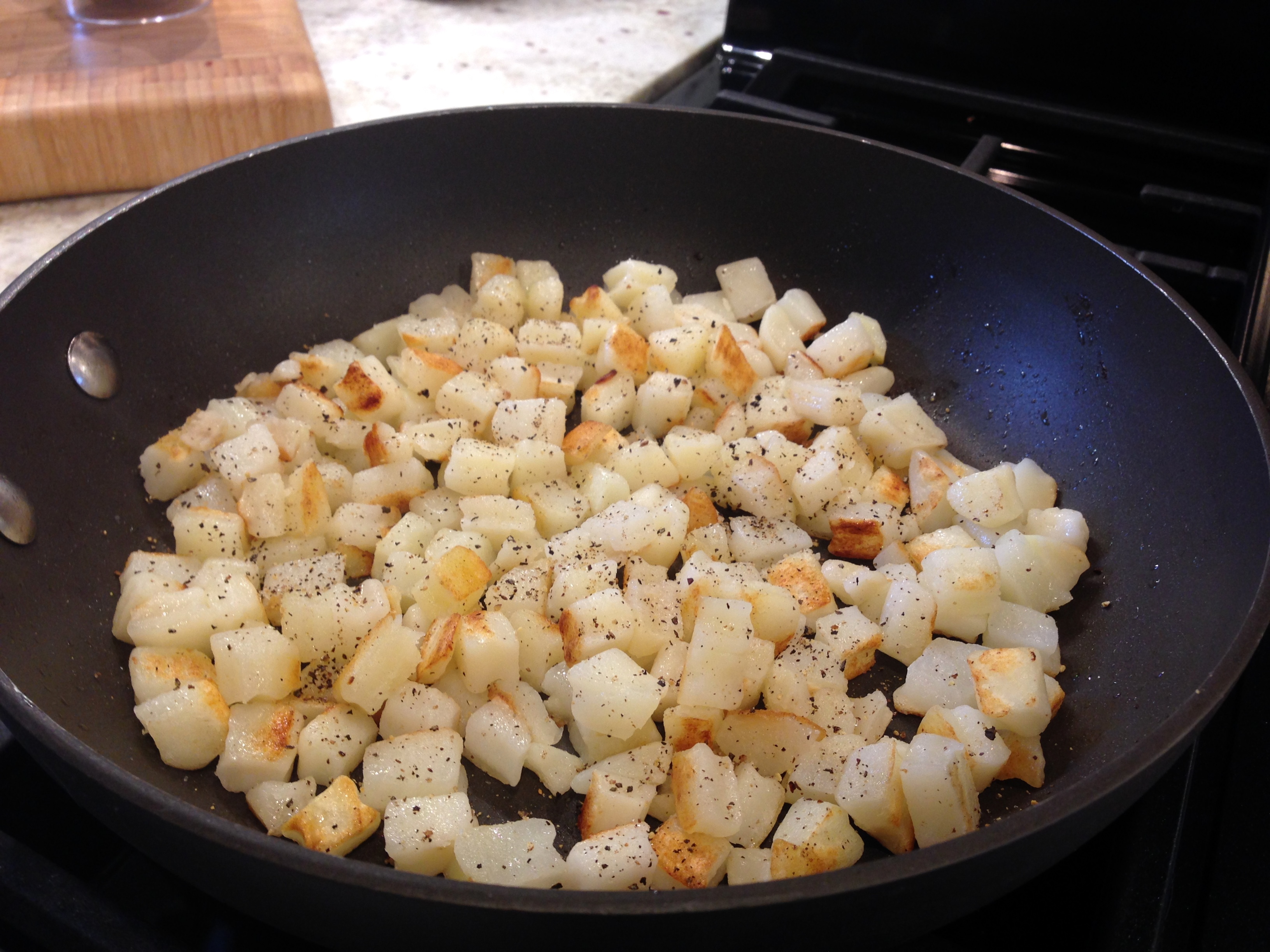 Start to brown potatoes