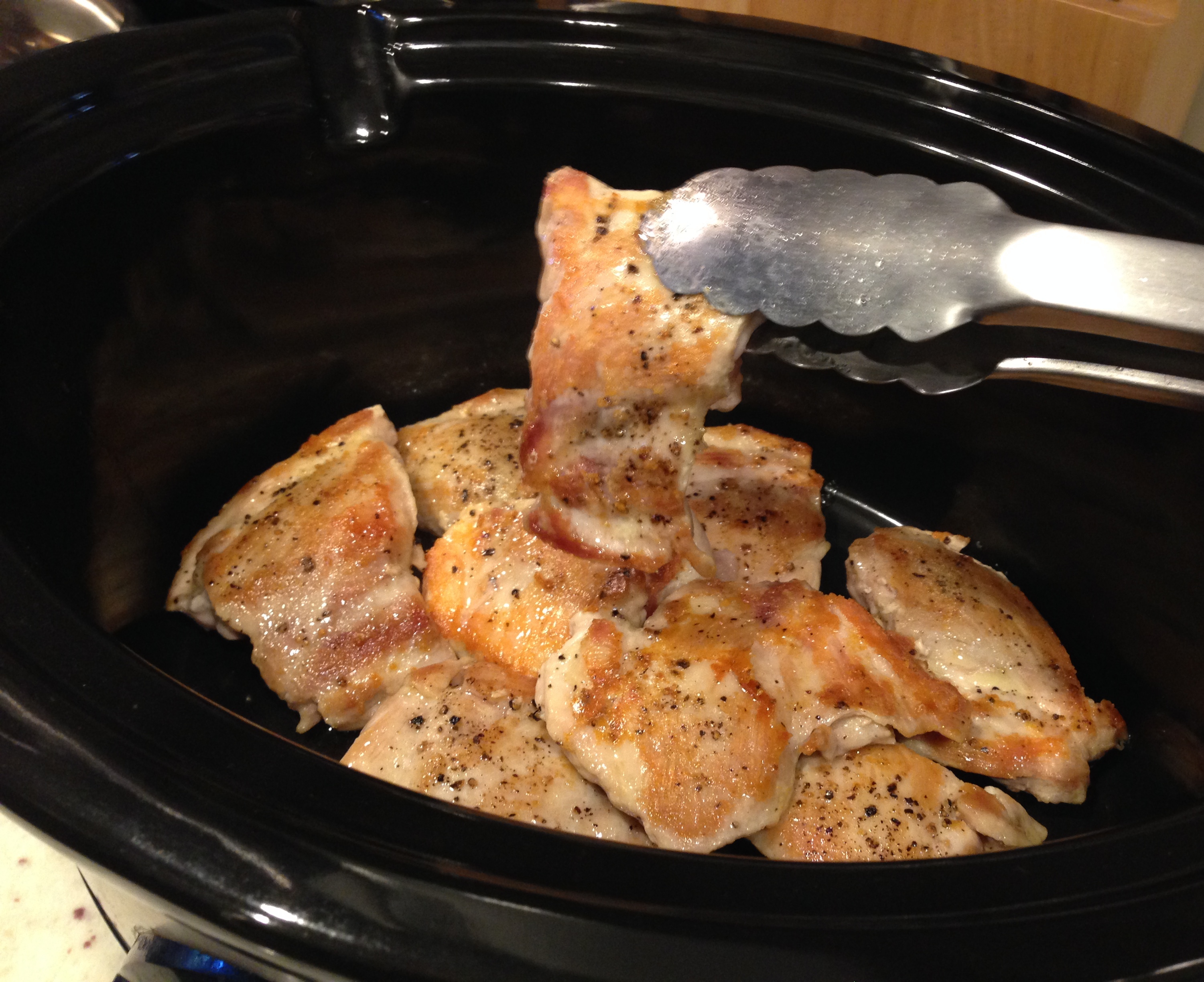 Browned thighs in crock pot